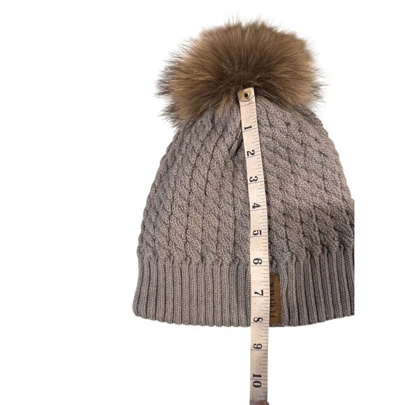 Furtalk Gray Knitted Winter Beanie With Faux Fur Pom-Pom Women's One Size - Picture 6 of 6